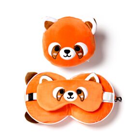 Poduszka podróżna Relaxeazzz z maską na oczy panda czerwona