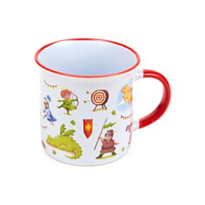 Kubek porcelanowy z obwódką z motywem rycerzy i smoków