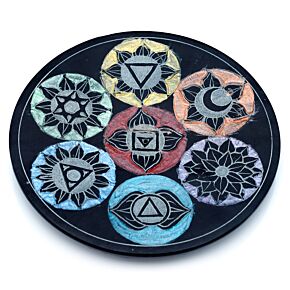 Popielnica na kadzidełka okrągła steatytowa z motywami Czakr Popielnica na kadzidełka okrągła steatytowa z motywami Czakr