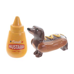 Solniczka i pieprzniczka z jamnikiem w hot-dogu